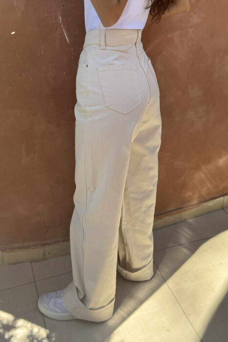 WIDE LEG ONE COLOR WOMEN JEANS CREAM/KREM - 6