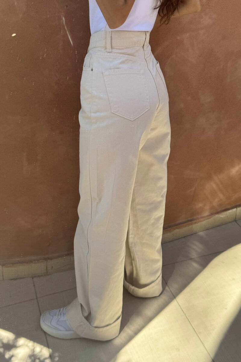 WIDE LEG ONE COLOR WOMEN JEANS CREAM/KREM - 6