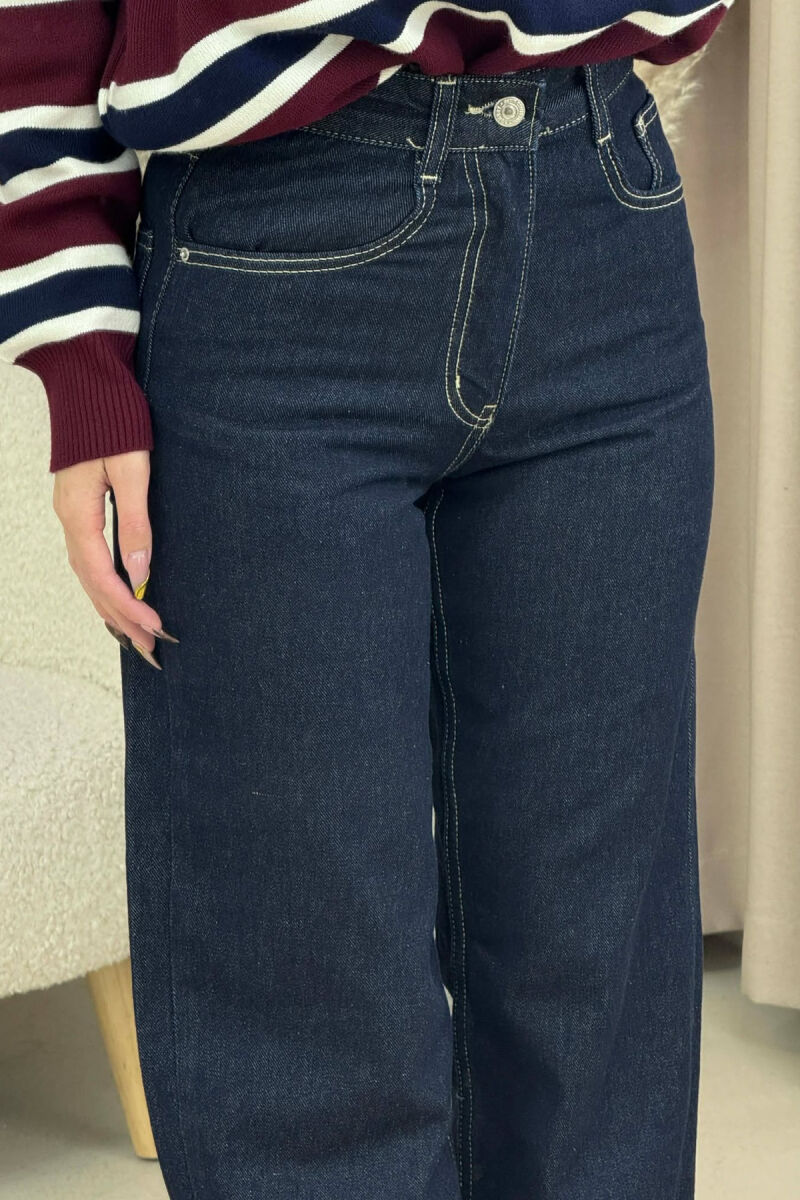 WIDE LEG ONE COLOR WOMEN JEANS DARK BLUE/BEE - 3