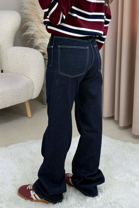 WIDE LEG ONE COLOR WOMEN JEANS DARK BLUE/BEE - 4