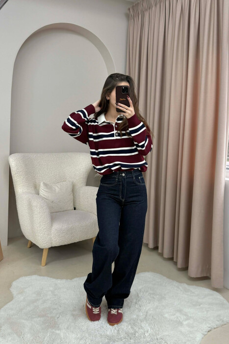 WIDE LEG ONE COLOR WOMEN JEANS DARK BLUE/BEE - 1