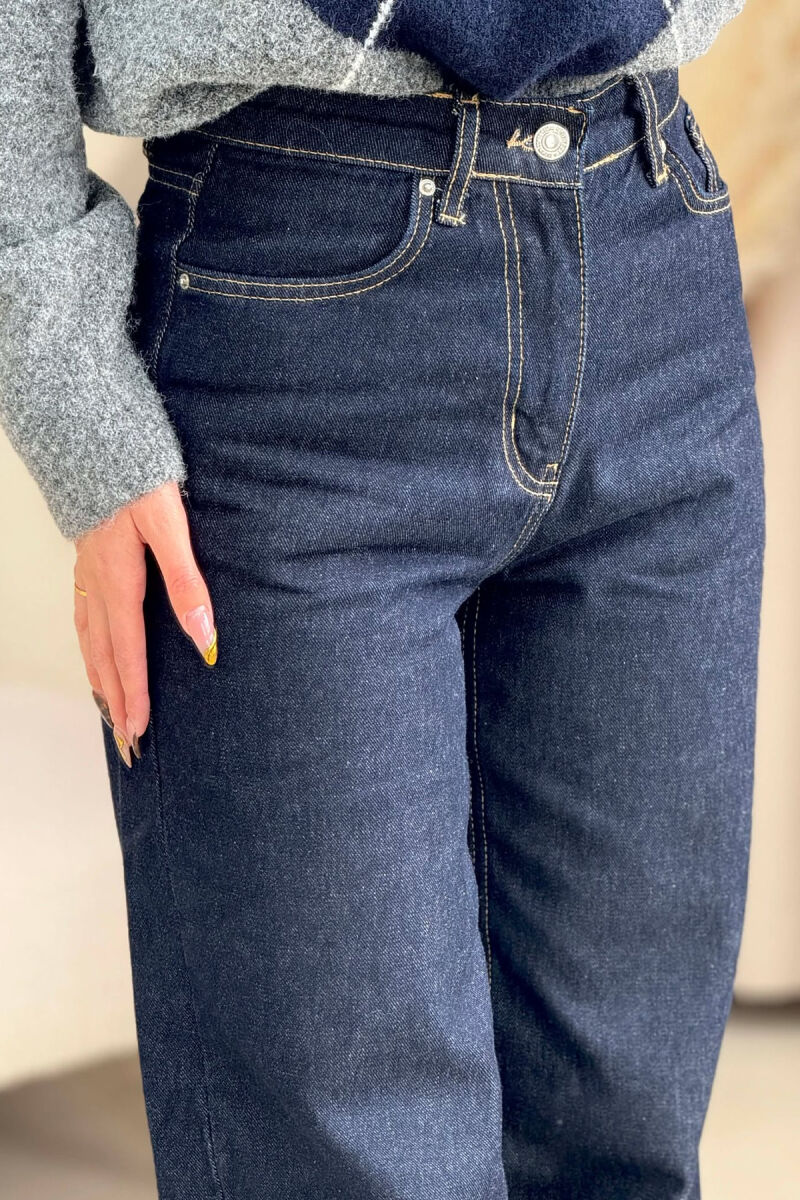 WIDE LEG ONE COLOR WOMEN JEANS DARK BLUE/BEE - 5
