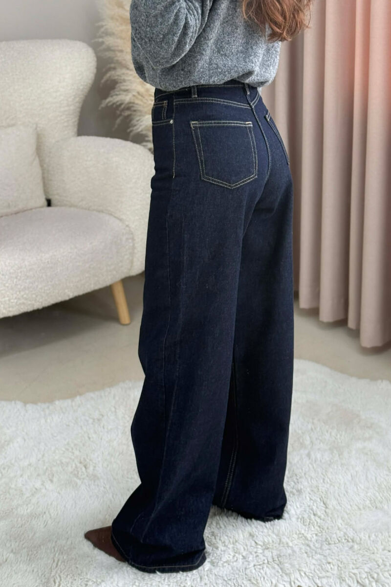 WIDE LEG ONE COLOR WOMEN JEANS DARK BLUE/BEE - 5