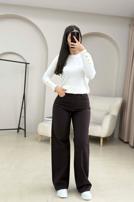 WIDE LEG ONE COLOR WOMEN JEANS DARK BROWN/KAE - KLAUDIO FASHION