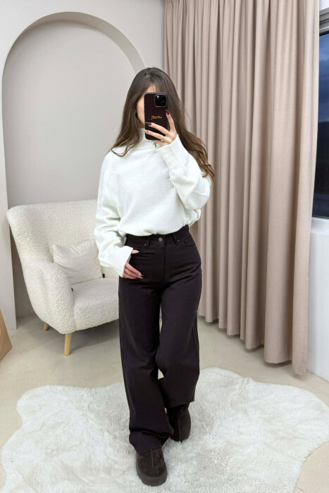 WIDE LEG ONE COLOR WOMEN JEANS DARK BROWN/KAE - 