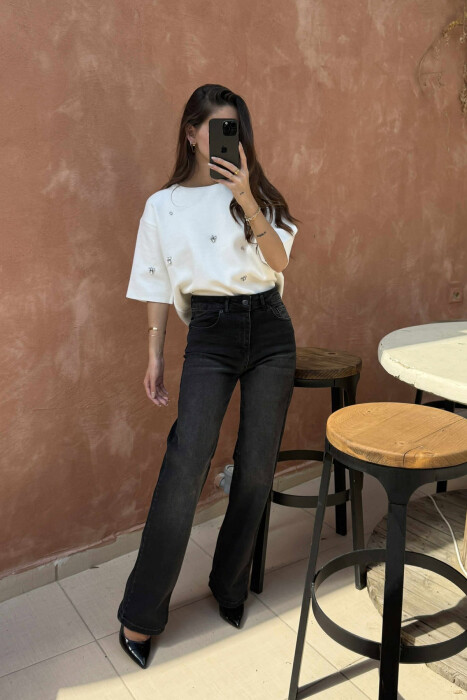 WIDE LEG ONE COLOR WOMEN JEANS DARK GREY/GEE 