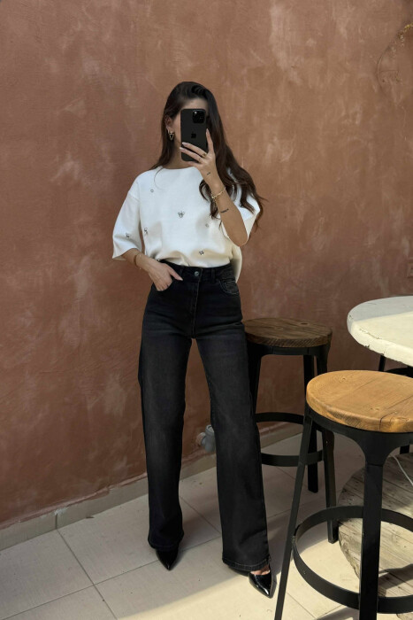 WIDE LEG ONE COLOR WOMEN JEANS DARK GREY/GEE - 2