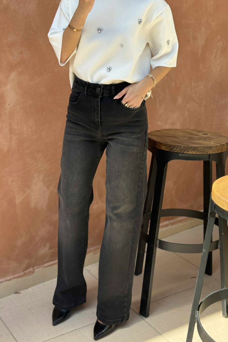 WIDE LEG ONE COLOR WOMEN JEANS DARK GREY/GEE - 4