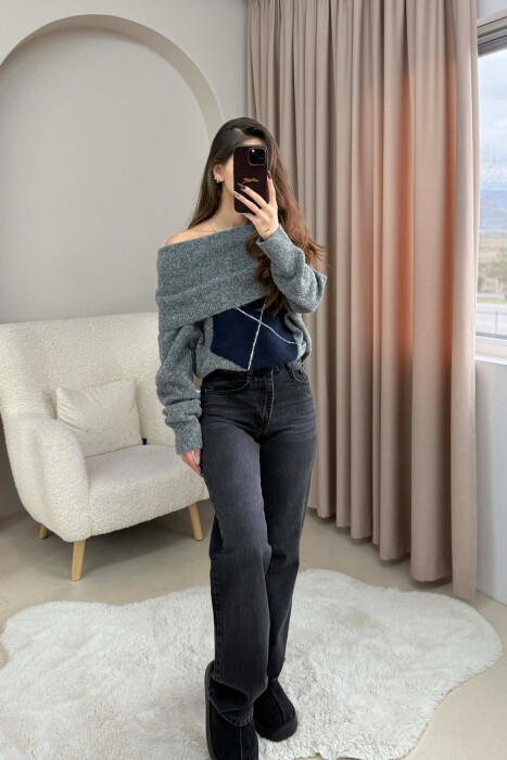 WIDE LEG ONE COLOR WOMEN JEANS DARK GREY/GEE 