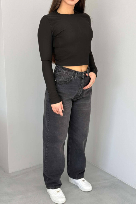 WIDE LEG ONE COLOR WOMEN JEANS DARK GREY/GEE - 3