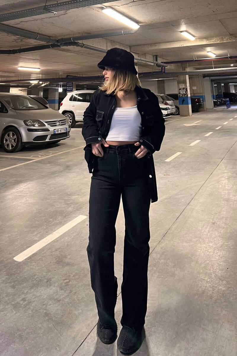 WIDE LEG ONE COLOR WOMEN JEANS IN BLACK COLOR - 1