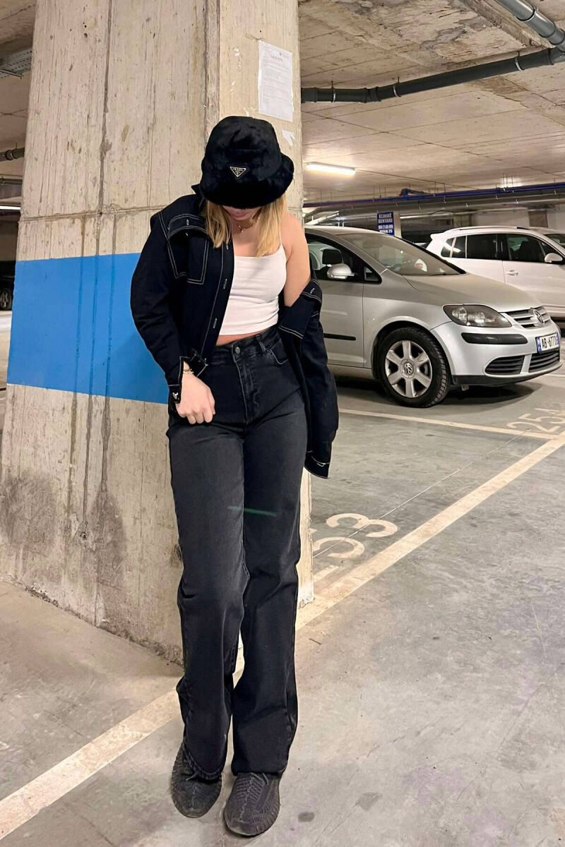 WIDE LEG ONE COLOR WOMEN JEANS IN BLACK COLOR - 2