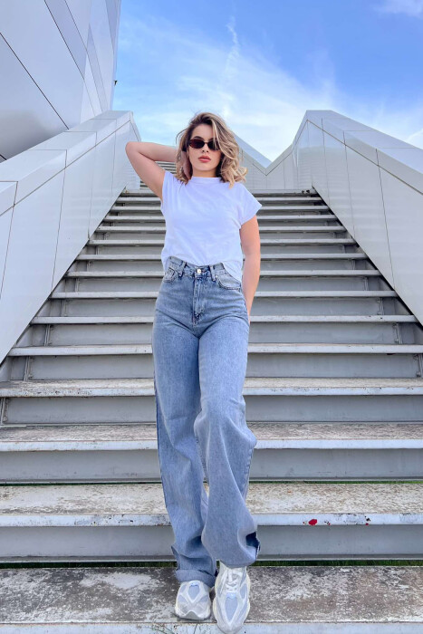 WIDE LEG ONE COLOR WOMEN JEANS LIGHTBLUE/BZ - 4
