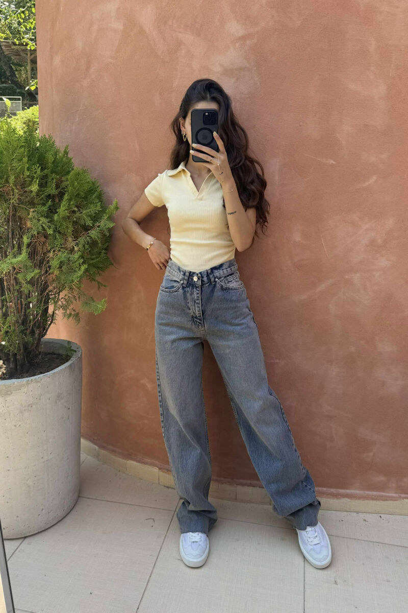 WIDE LEG ONE COLOR WOMEN JEANS LIGHTBLUE/BZ - 5