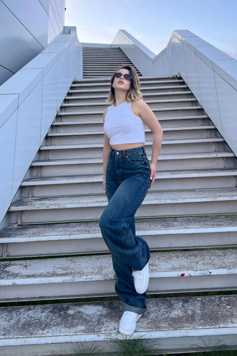 WIDE LEG ONE COLOR WOMEN JEANS STEELBLUE/BLU CELIKU 