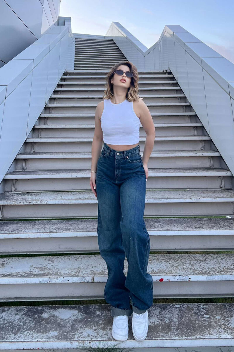 WIDE LEG ONE COLOR WOMEN JEANS STEELBLUE/BLU CELIKU - 2