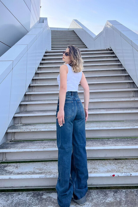 WIDE LEG ONE COLOR WOMEN JEANS STEELBLUE/BLU CELIKU - 3