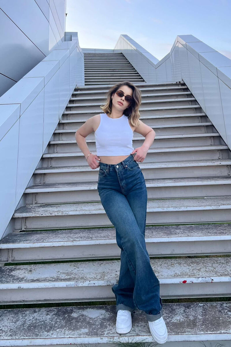 WIDE LEG ONE COLOR WOMEN JEANS STEELBLUE/BLU CELIKU - 4