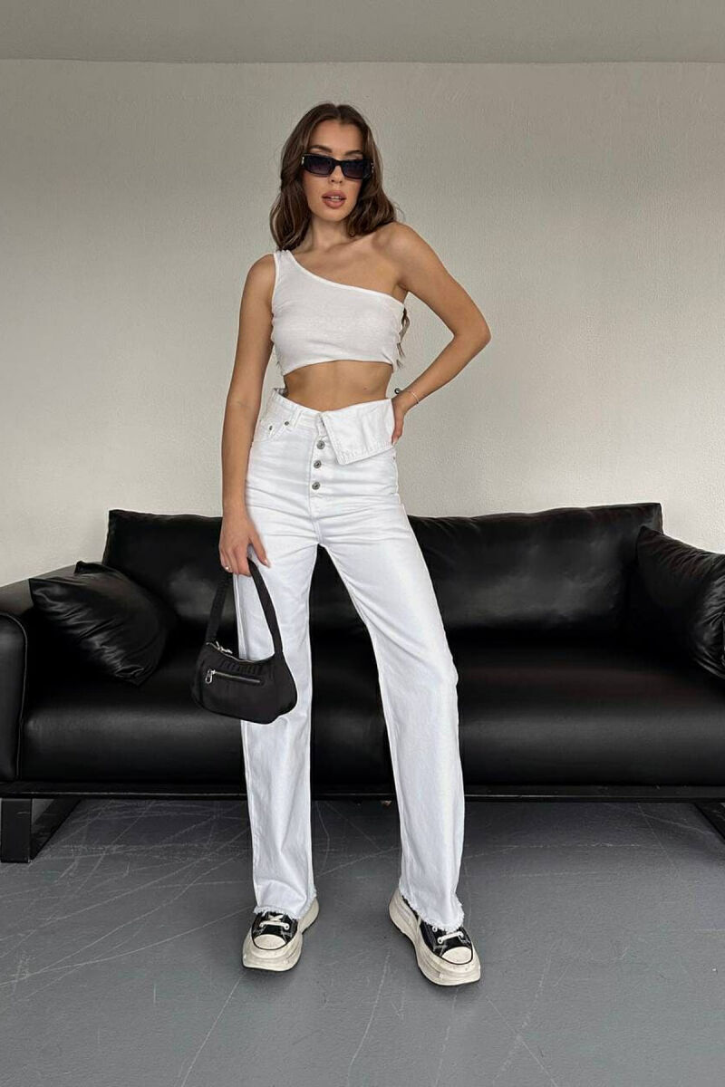 WIDE LEG ONE COLOR WOMEN JEANS WHITE-E BARDHE - 2