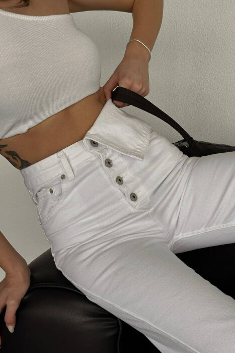 WIDE LEG ONE COLOR WOMEN JEANS WHITE-E BARDHE - 4