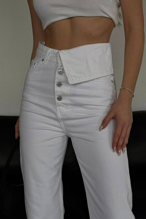 WIDE LEG ONE COLOR WOMEN JEANS WHITE-E BARDHE - 5