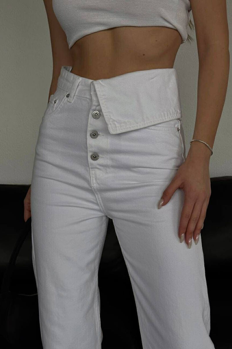 WIDE LEG ONE COLOR WOMEN JEANS WHITE-E BARDHE - 5
