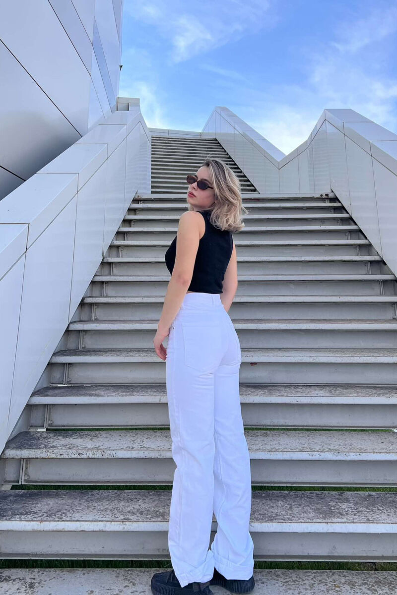 WIDE LEG ONE COLOR WOMEN JEANS WHITE-E BARDHE - 2
