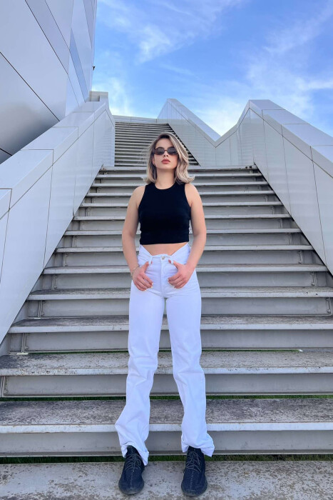 WIDE LEG ONE COLOR WOMEN JEANS WHITE-E BARDHE - 3