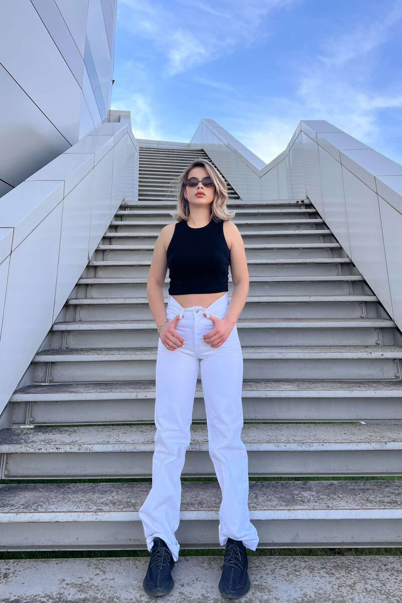 WIDE LEG ONE COLOR WOMEN JEANS WHITE-E BARDHE - 3