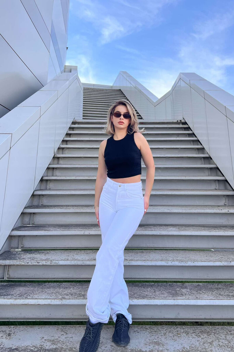 WIDE LEG ONE COLOR WOMEN JEANS WHITE-E BARDHE - 4