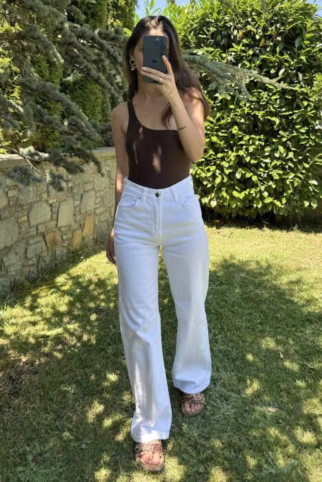 WIDE LEG ONE COLOR WOMEN JEANS WHITE-E BARDHE - 5