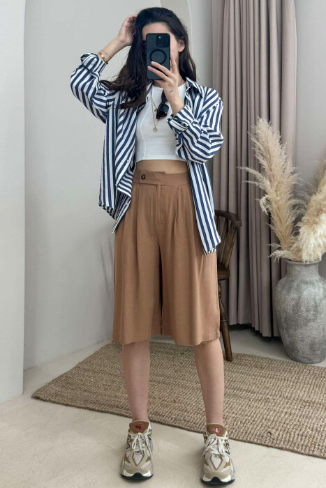 WIDE LEG ONE COLOR WOMEN SHORTS BROWN/KAFE 