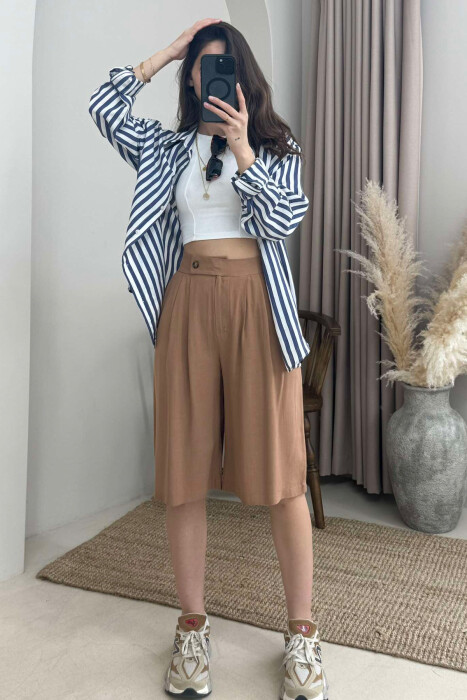 WIDE LEG ONE COLOR WOMEN SHORTS BROWN/KAFE - 2