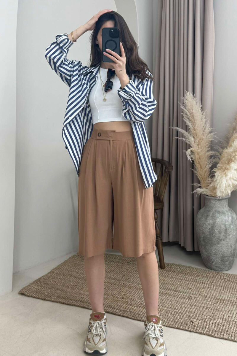 WIDE LEG ONE COLOR WOMEN SHORTS BROWN/KAFE - 2