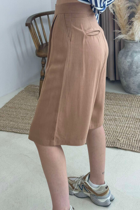 WIDE LEG ONE COLOR WOMEN SHORTS BROWN/KAFE - 4