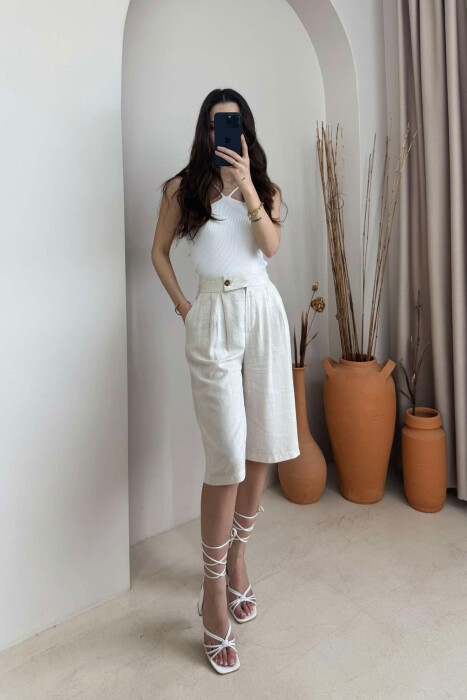 WIDE LEG ONE COLOR WOMEN SHORTS CREAM/KREM 