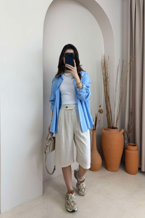 WIDE LEG ONE COLOR WOMEN SHORTS CREAM/KREM - 2