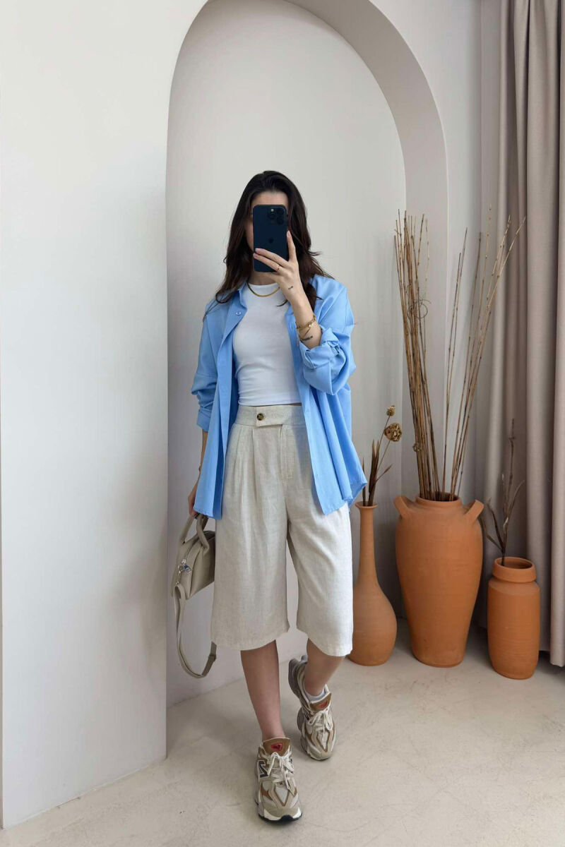 WIDE LEG ONE COLOR WOMEN SHORTS CREAM/KREM - 2