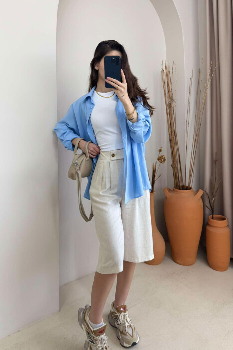 WIDE LEG ONE COLOR WOMEN SHORTS CREAM/KREM - 3