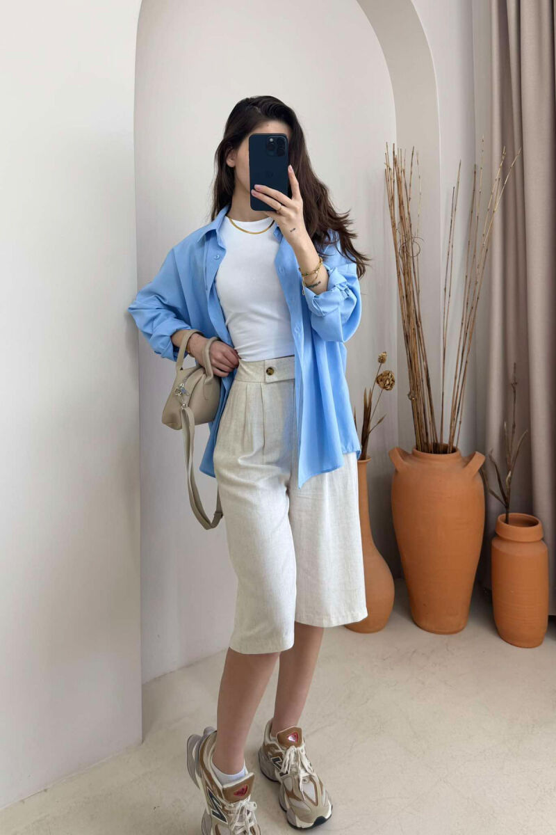 WIDE LEG ONE COLOR WOMEN SHORTS CREAM/KREM - 3