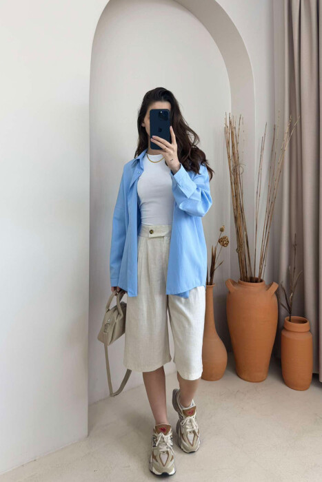 WIDE LEG ONE COLOR WOMEN SHORTS CREAM/KREM - 4