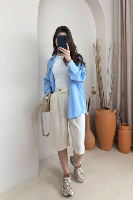 WIDE LEG ONE COLOR WOMEN SHORTS CREAM/KREM - 5