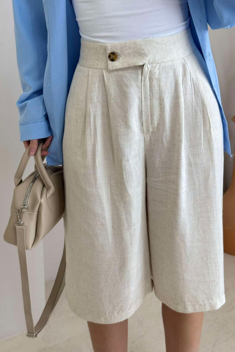 WIDE LEG ONE COLOR WOMEN SHORTS CREAM/KREM - 6