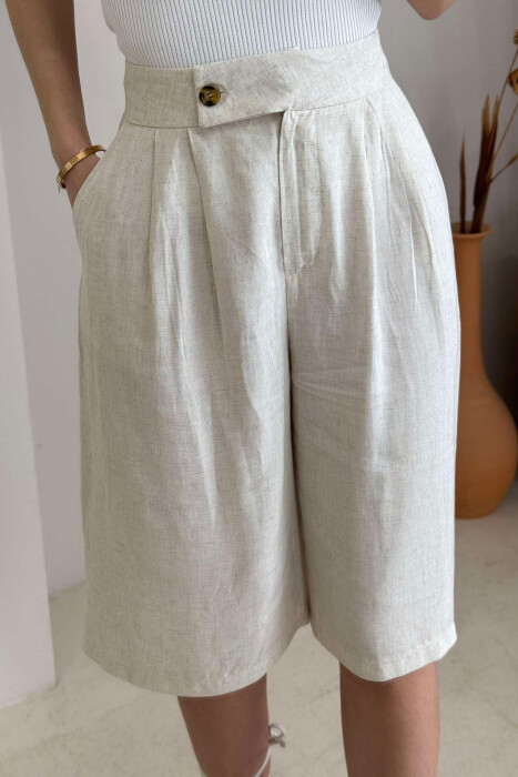 WIDE LEG ONE COLOR WOMEN SHORTS CREAM/KREM - 7