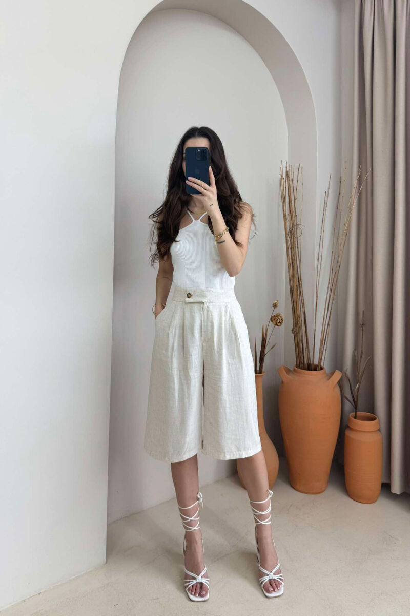 WIDE LEG ONE COLOR WOMEN SHORTS CREAM/KREM - 9