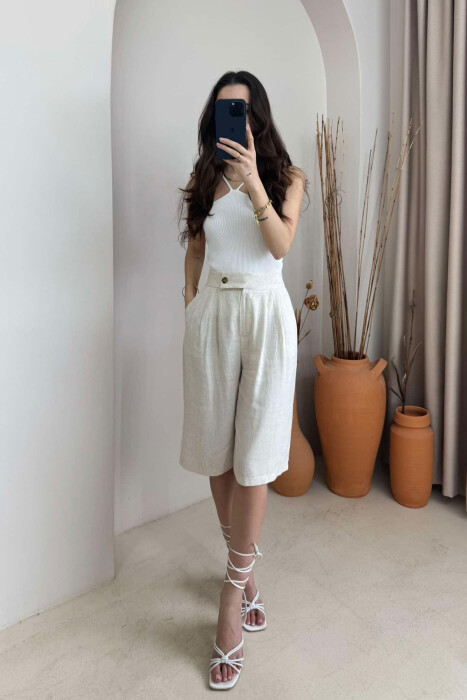 WIDE LEG ONE COLOR WOMEN SHORTS CREAM/KREM - 10