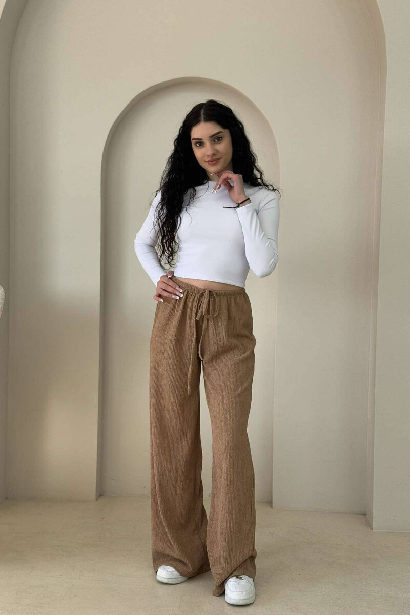 WIDE LEG ONE COLOR WOMEN SWEATPANTS BEIGE/BEZHE - 1