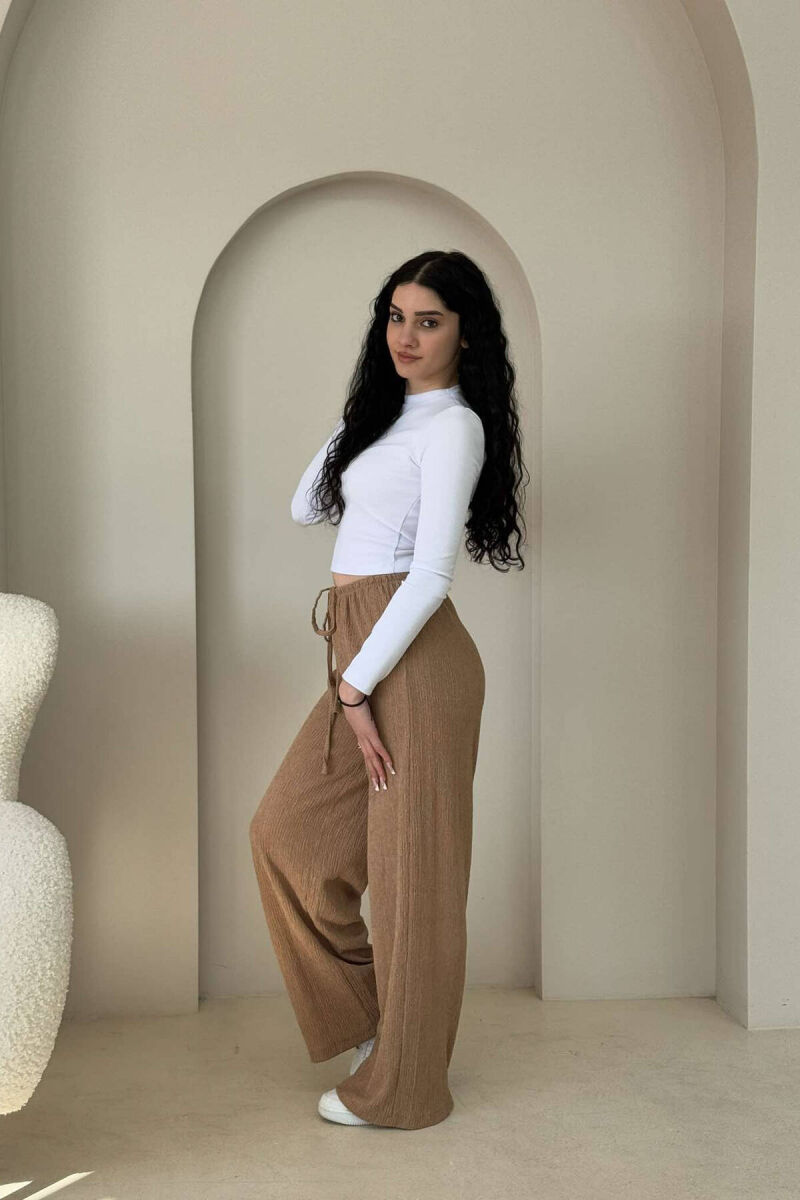 WIDE LEG ONE COLOR WOMEN SWEATPANTS BEIGE/BEZHE - 2