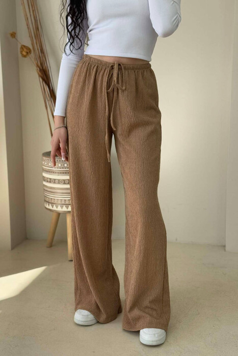 WIDE LEG ONE COLOR WOMEN SWEATPANTS BEIGE/BEZHE - 3