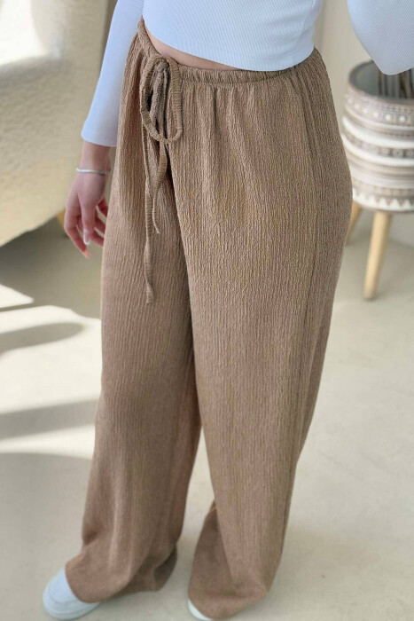 WIDE LEG ONE COLOR WOMEN SWEATPANTS BEIGE/BEZHE - 7